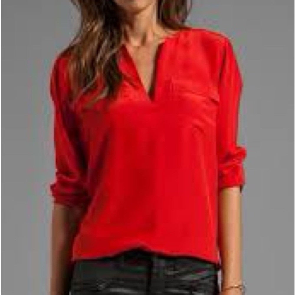 100% Silk Red Women's Top